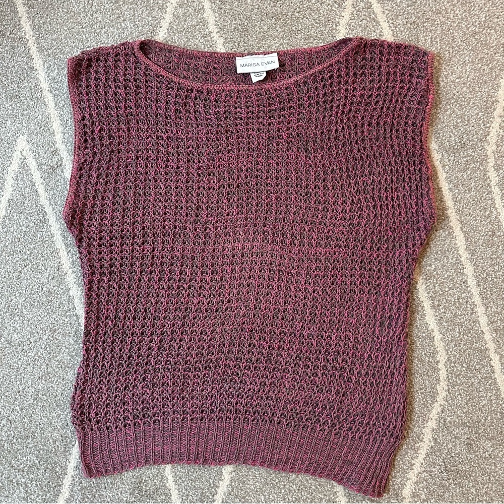 Marisa Evan Pink & Gray Crocheted Vintage 80’s Sleeveless Sweater Vest